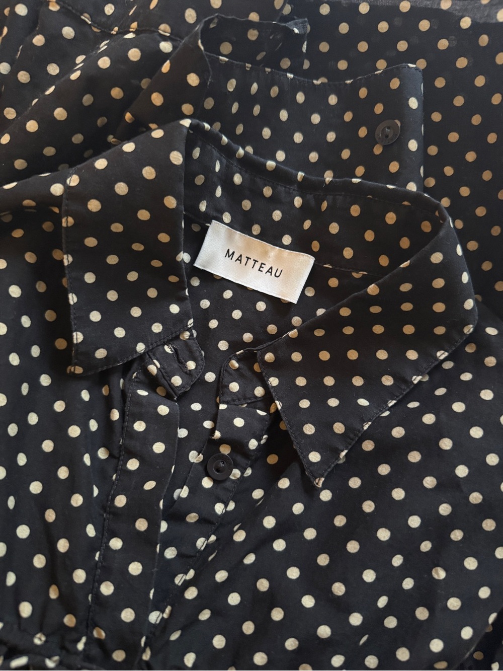 Matteau Black Organic Cotton and Silk Button-Up Polka Dot Blouse Size U.S. 6 - Picture 4 of 6
